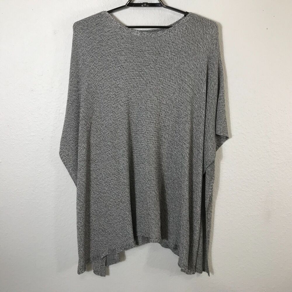 Eileen Fisher Woman Poncho One Size Lyocell Silver Black Bateau Neckline Sweater
